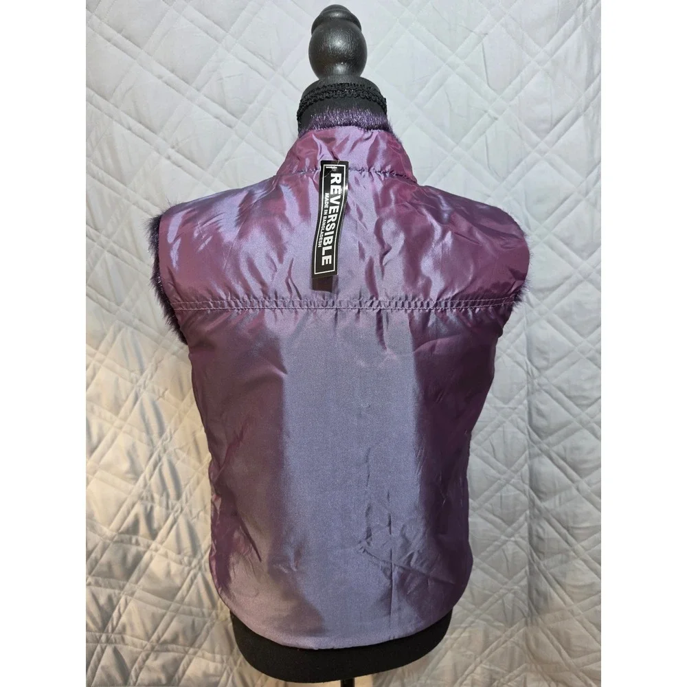 Expressions Girls Purple Reversible Faux Fur Vest Iridescent Lilac Size 14/16 XL